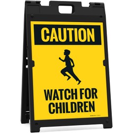 Caution Watch For Children Sidewalk Sign Kit, 18x24 Inches, With A Frame Stand, Made in USA