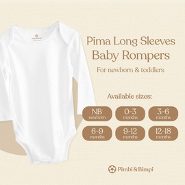 Pimbi&Bimpi Baby BODYSUIT - Long Sleeve | Baby ROMPER - White | PREMIUM Peruvian PIMA COTTON | Gender NEUTRAL baby clothes: baby boy romper and baby girl romper (0-3 months)