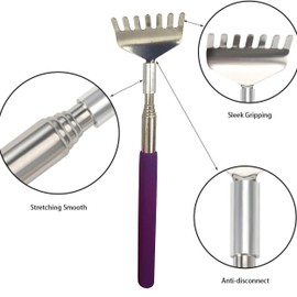 Back Scratcher, Stainless Steel Back Scratcher Massager, Telescoping Scratching Tool, Portable Extendable Back Scratcher with Telescopic Handle for Adults Men Women Itch Relief (Purple)