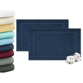 ZOLLNER Set of 2 bath mats in 50 x 70 cm, absorbent and soft bath mats in dark blue, pleasant massage effect, washable up to 60 °C, suitable for underfloor heating, cotton, hotel quality