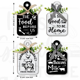 PH PandaHall 4pcs Kitchen Wall Decor Black and White Cutting Board Eat Sign Set Hanging Art, Rustic Wooden Wall Vintage Home Decor Farm Animal for Home Kitchen Farmhouse, 5.9x3.5inches