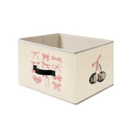 JWVK Coquette Pink Bow Disco Ball Cherry Storage Bins, Trendy Funky Y2K Preppy Pink Girly Collapsible Fabric Storage Basket Organizer for Clothes Toys Books Girls Room Dorm Bedroom