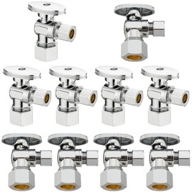 (10 Pack) Lidertik 5/8 inch Compression (for 1/2 inch Normal Pipe) Angle Stop Valve 1/2 inch x 3/8 inch Compression for Water Toilet Bathroom Sink Brass Plated Chrome 1/4 Turn Valve JF-COMP-A(10 PCS)