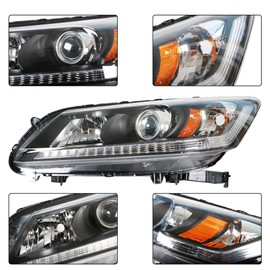 ANTUKO HO2502151 HO2503151 Driver and Passenger Side Black Housing Projector Headlamps Assembly Replacement for Accord 2013-2015 4-Door Sedan Halogen Headlights
