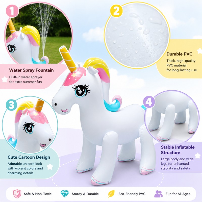 Giant Inflatable Unicorn Sprinkler for Pool Play – PVC Water