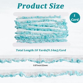 CABODYALS 10 Yards 7/8 Inch Blue Elastic Lace Trim Organza Ruffled Ribbon Soft Fluffy Edge Trimming Shimmer Tulle Mesh Fabric Ribbons for Sewing Making Birthday Party Home Decoration DIY Craft Supply