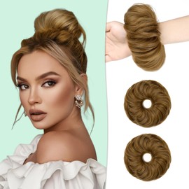 Qunlinta Messy Bun Hair Piece, 2 PCS Hair Buns Scrunchies Extensions Synthetic Fake Bun Chignon Updo Hairpieces for Women Girls Brown Blonde