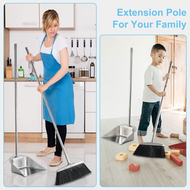VOOWO Heavy Duty Broom and Dust pan Set, Stainless Steel