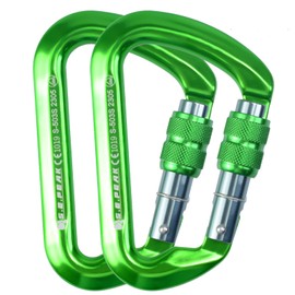SEPEAK UIAA 30kN Locking Climbing Carabiner, Professional Heavy Duty Screwgate Clip for Outdoor Climbing, Mountaineering, Rappelling, Camping, Hiking, Swing,Keyring Large D Ring Hook/6744lb,2pc,Green