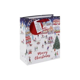 Eurowrap White Kraft Paper Merry Christmas Market Gift Bag Eco Friendly 100% Recyclable with Red Circle Gift Tag Xmas Gift Wrap Medium