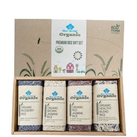 Certified Organic Thai Jasmine Rice Gift Set - Medley Rice 4 Kinds - Brown, Red, Purple Riceberry, Mixed Rice - 2 LB Eco Gift Set
