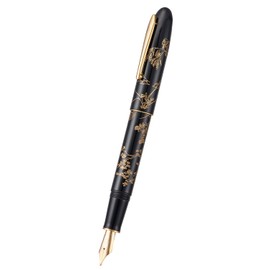 HONG DIAN N23 Black Rabbit Fountain Pen, Iridium Extra Fine Nib Gold Trim, New Year Lucky Rabbit Carving Design, Smooth Writing Pen with Converter and Metal Pen Box Set