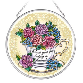 Amia Studios Stained Glass Interior Suncatcher Afternoon Tea 40060MC 4.5 x 4.5 inches (114 x 114 mm)