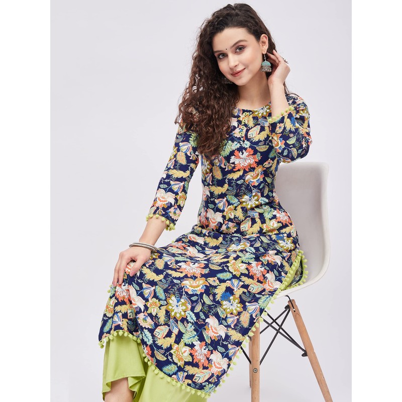 Tissu - Kurta con estampado de rayón azul y verde