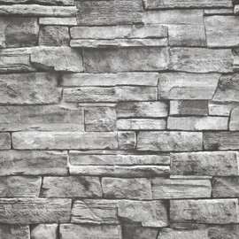 Yancorp 32.8ft Peel and Stick White Grey Wallpaper Stone Brick Wallpaper Self-Adhesive Backsplash Decorative Wallpaper Wall Covering…
