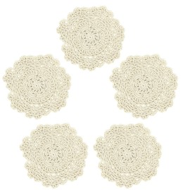 MinniLove Cotton Crochet Coasters European Style Coasters Insulated Pat Placemat Trivet Crochet Hand Knitting Water Absorption Washable Cotton Yarn Beige (Pack of 5)