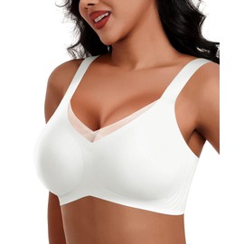 HORISUN Wireless Push Up Bras Comfortable Seamless Supportive Bras Full Coverage Bra Plus Size Bras for Women, White