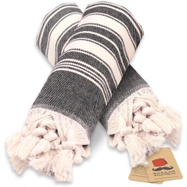 Bazaar Anatolia Turkish Hand Towels for Bathroom Set of 2 | 39"x19", Cotton | Bathroom & Decorative Hand Towels for Kitchen Dishcloth, Tea, Yoga, Face, Gym - Stripe Black