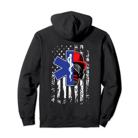 EMT Firefighter Paramedic Firefighter Gift EMS Back Print Pullover Hoodie