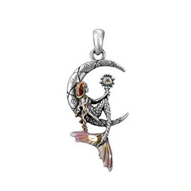 YTC Summit Pewter Mermaid Luna Sitting on Moon Pendant with Enameled Highlights