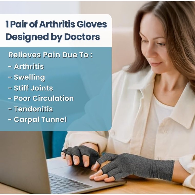 MEDILYMER Arthritis Gloves and Ice Pack (2+1 Set) Fingerless Compression