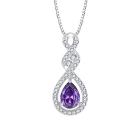 Aprila Women Infinity Necklace 925 Sterling Silver Twist Teardrop Pendant with Chain 5A Cubic Zirconia Purple February Birthstone Amethyst Color Jewelry for Her