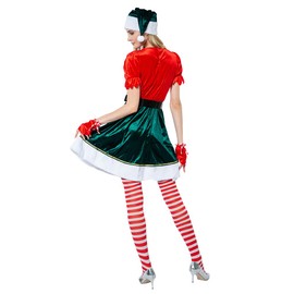 EraSpooky Elf Costume Adult Women Christmas Green Dress Suit Mrs Claus Outfit with Hat Gloves Belt Stockings