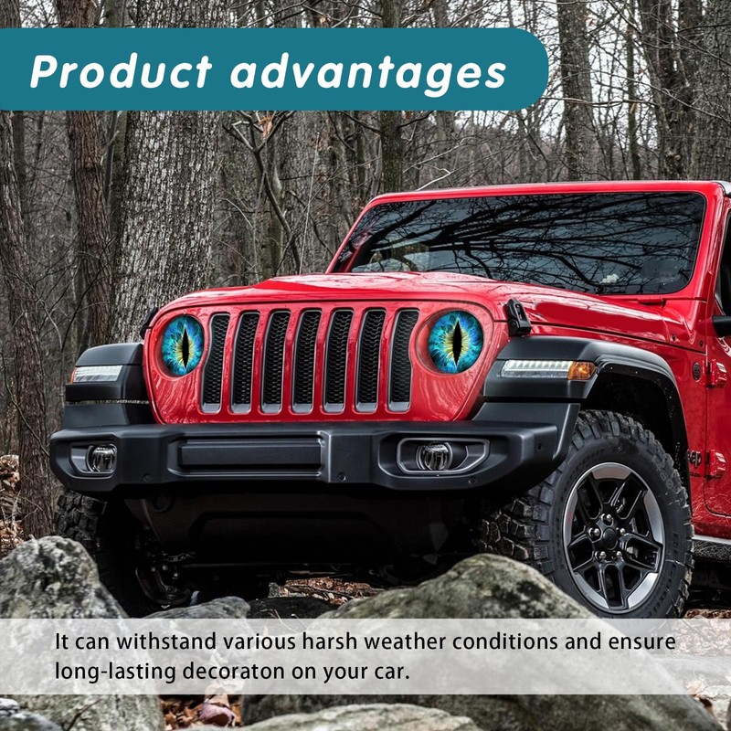 Damwot Beast Eyes Headlamp Decals for Jeep Headlights, 3D Round