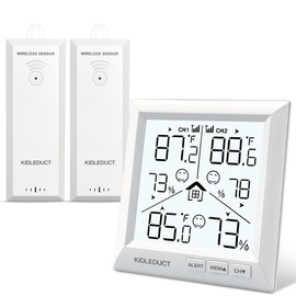 KIDLEDUCT Indoor Outdoor Thermometer Wireless Battery Powered, High Precision Inside Outside Humidity Temperature with Alert, Backlight Weather Thermometers with 2 Sensors, 330ft Wireless, White
