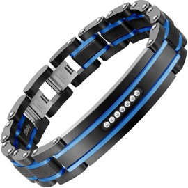 Holizaly Holizaly Men's Bracelet Men's Stainless Steel Bracelet, Link Bracelet Gold Black and Blue Ion Plated Black with Box (blue)
