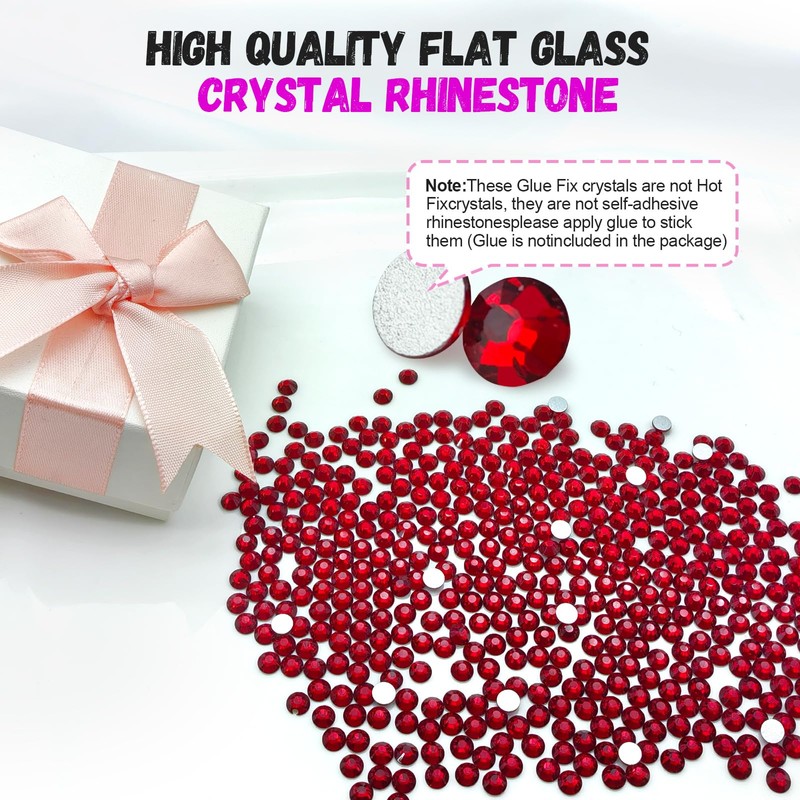 2880PCS SS10 Flatback Rhinestones, Dark Siam Glass Rhinestones Crystal Gems