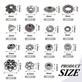 TOAOB Tibetan Beads Silver Spacer Beads Metal Beads for Threading Bead Caps Spacer Beads for Bracelets Jewellery Making Antique Craft Beads DIY Jewellery Accessories with Hole Pack of 300