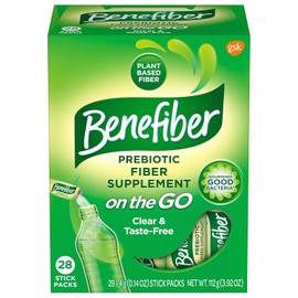 Benefiber Daily Prebiotic Dietary Fiber Supplement Powder Stick Packs for Digestive Health, 100% Natural, On The Go, Clear and Taste-Free, 28 sticks, 3.92 ounces each