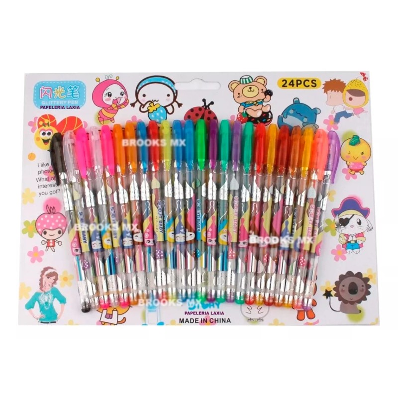 Laxia 24 Pz Pluma De Gel Diferentes Colores Con Glitter