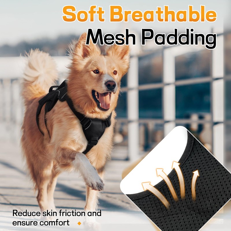 rabbitgoo Escape-Proof Dog Harness Medium with Large Handle, Anti-Pull Reflective