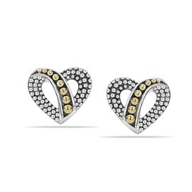 LeCalla Valentines Day Gifts 925 Sterling Silver Heart Stud Earrings Lightweight Antique Two-Tone Caviar Beaded Heart Earring for Women - 11mm