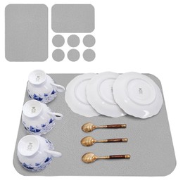 Dish Drying Mat, Set of 8, Made in Japan, Diatomaceous Earth Mat + Diatomaceous Earth Coaster with Antibacterial Silver Ions, Gray