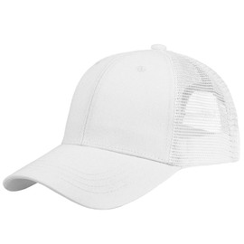 Falari Trucker Hat Baseball Cap Structured Plain Design 6 Panel, Adjustable Size - White