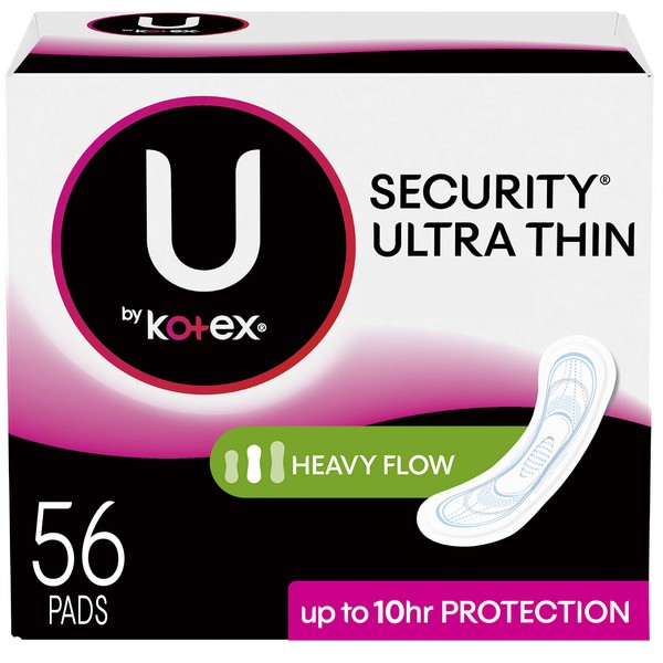 U by Kotex Security Ultra Thin Pads, Unscented, Long, 56 Count