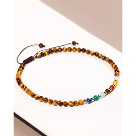 Jewever 7 Chakra Ankle Bracelets for Women Beach Foot Healing Crystals Lava Rock Essential Oils Diffuser Worry Stone Energy Balancing Meditation Yoga gifts (Tiger Eye)