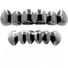 YOSZO 18K Gold Plated Gold Finish 6 Top Teeth 6 Bottom Tooth Hip Hop Teeth Grillz + Extra 2 Molding Bars for men and women (Black)