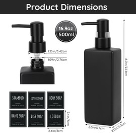 Segbeauty Square Pump Bottle, Pack of 4 500 ml Shampoo Dispenser for Shower, Pump Bottle Shampoo, Shower Gel Bottle for Filling