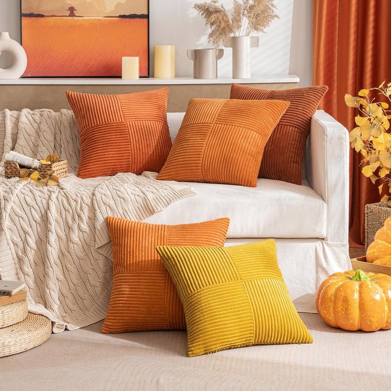 MIULEE Rust Corduroy Pillow Covers Pack of 2 Boho Fall