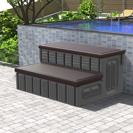 Hot Tub Steps, Outdoor Spa Steps with Storage, Non-Slip & Sturdy Hot Tub Stairs, 36 Inches Long, Coffee/Grey