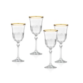 Godinger Wine Beverage Glass Goblet Cup Gold Rim - Dondra, Set of Four
