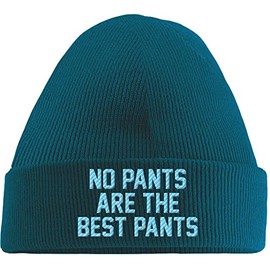 Hippowarehouse NO Pants are The Best Pants Embroidered Beanie Hat Blue with Baby Blue Stitch