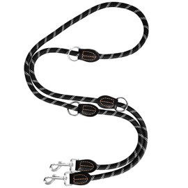 Guinzaglio per Cani Regolabile 2m per Cani Di Taglia Grande e Media, Guinzaglio Doppio Regolabile Multifunzionale in Nylon con 2 Moschettoni, Nero