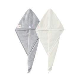 M-bestl 2 Pack Hair Towel Wrap,Absobent Hair Drying Towel with Buttons, Microfiber Hair Towel Wrap to Dry Hair Quickly (Beige&Gray)