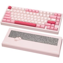 KEEBMONKEY WOBKEY Rainy 75 Aluminum HMX/JWK Switches Mechanical Keyboard with Superior Acoustics, Wired, BT, 2.4G Wireless Connectivity, RGB/FR4/Silver SUS304/7000mAh/WOB Switch (Pro - Pink)