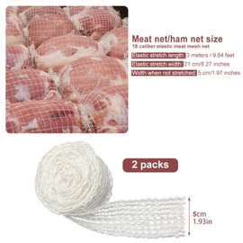 UptVin 2 Rolls of White Ham Net, Roasting Net, 5 Metre Roll Roast Net, Cotton Thread, 16 Holes, Elastic Meat Net, Smoking Net, Ham Net for Storing, Hanging and Cooking Meat